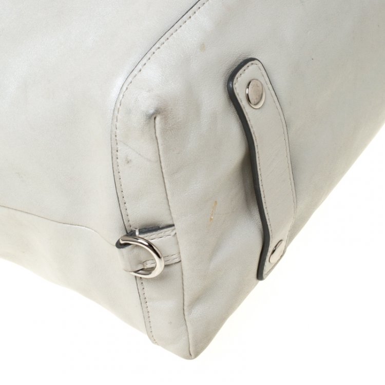 Pre Owned Coach White Metallic Leather Ashely Satchel 