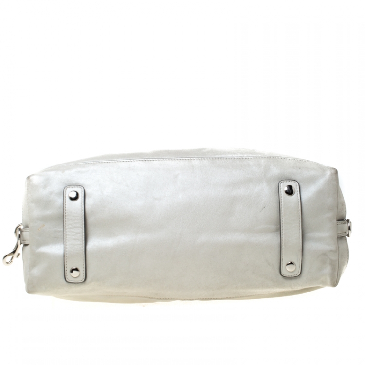 Pre Owned Coach White Metallic Leather Ashely Satchel 