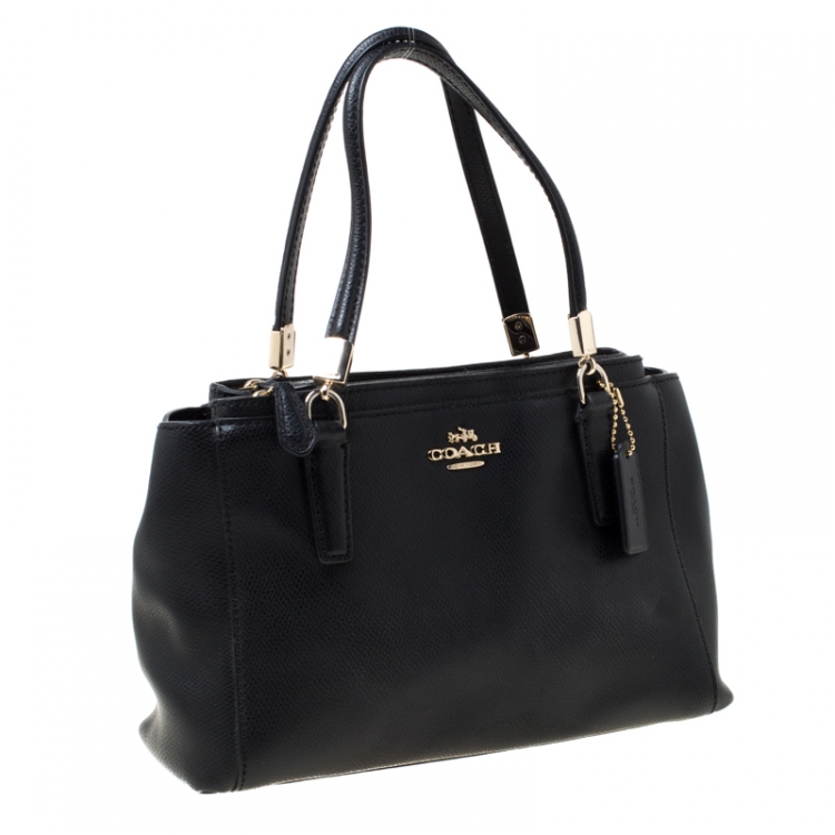 Pre Owned Coach Black Leather Double Zip Tote   