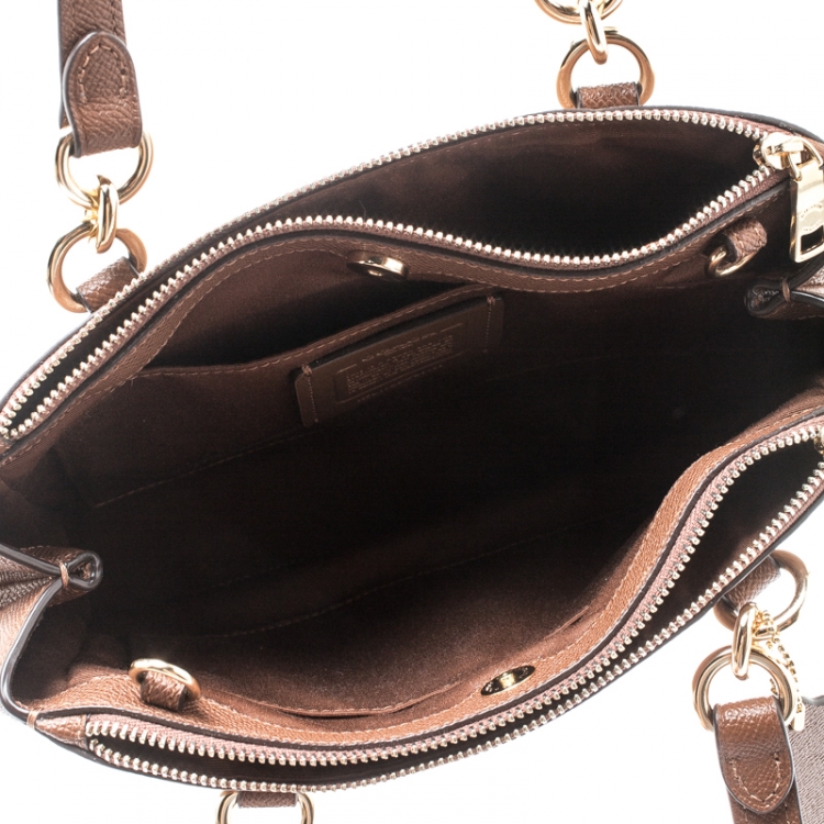Pre Owned Coach Brown Signature Coated Canvas and Leather Brooke Caryall Satchel