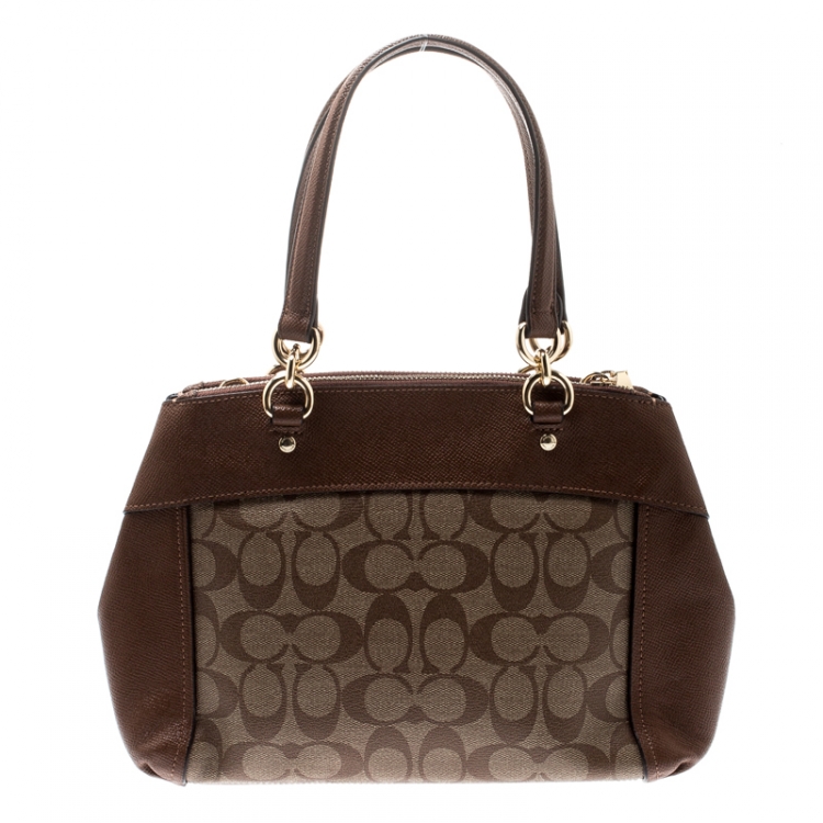 Pre Owned Coach Brown Signature Coated Canvas and Leather Brooke Caryall Satchel
