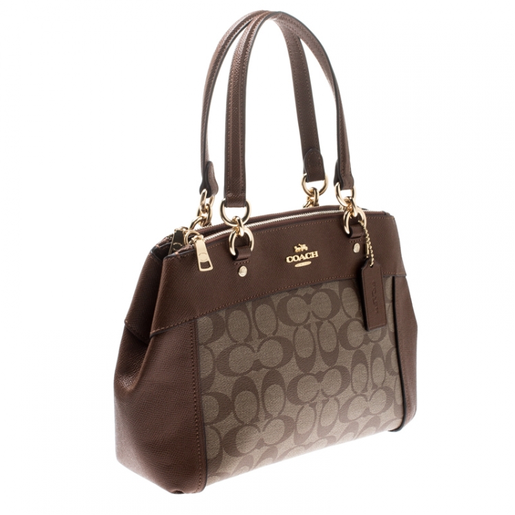 Pre Owned Coach Brown Signature Coated Canvas and Leather Brooke Caryall Satchel