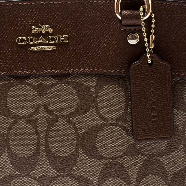 Pre Owned Coach Brown Signature Coated Canvas and Leather Brooke Caryall Satchel