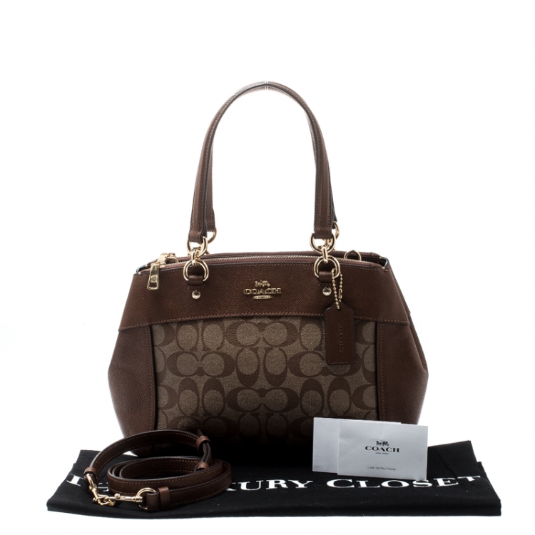 Pre Owned Coach Brown Signature Coated Canvas and Leather Brooke Caryall Satchel
