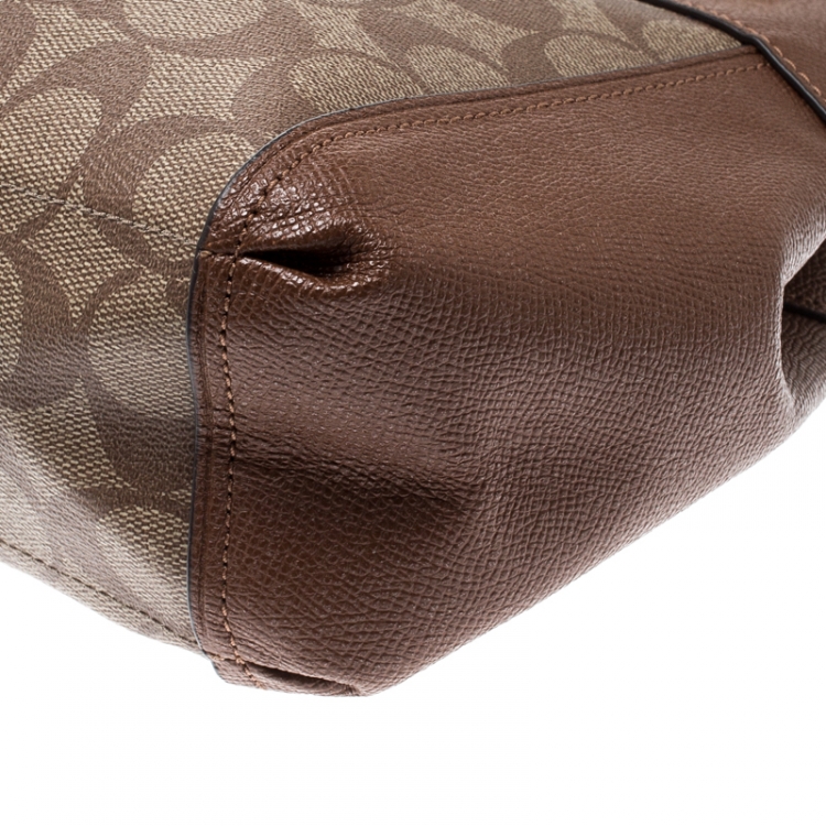 Pre Owned Coach Brown Signature Coated Canvas and Leather Brooke Caryall Satchel