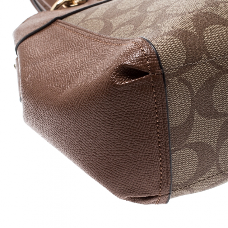 Pre Owned Coach Brown Signature Coated Canvas and Leather Brooke Caryall Satchel