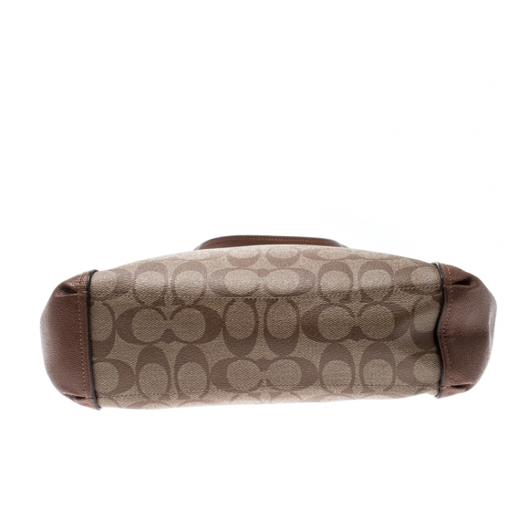 Pre Owned Coach Brown Signature Coated Canvas and Leather Brooke Caryall Satchel