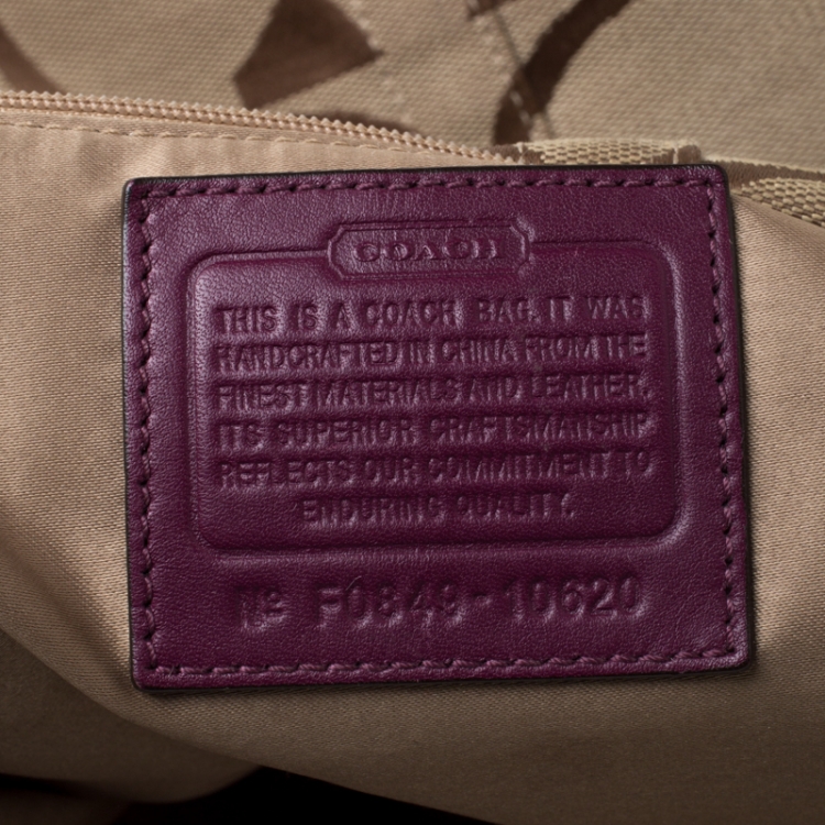 Pre Owned Coach Beige/Burgundy Signature Canvas and Leather Carly Hobo