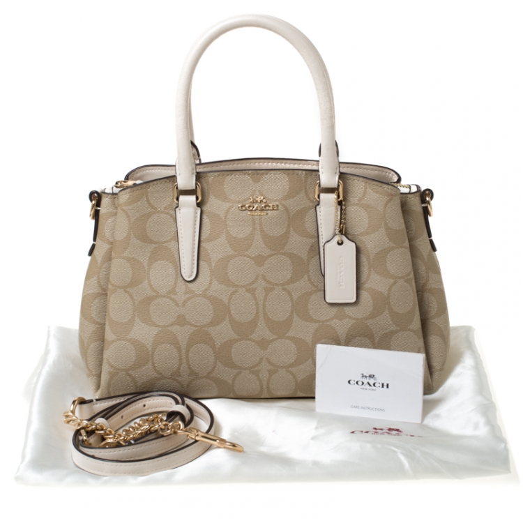 Pre Owned Coach Beige Signature Coated Canvas and Leather Satchel