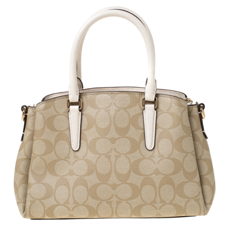 Pre Owned Coach Beige Signature Coated Canvas and Leather Satchel