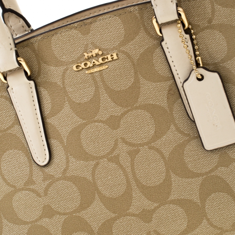 Pre Owned Coach Beige Signature Coated Canvas and Leather Satchel