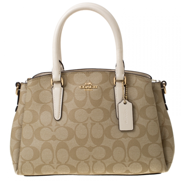Pre Owned Coach Beige Signature Coated Canvas and Leather Satchel