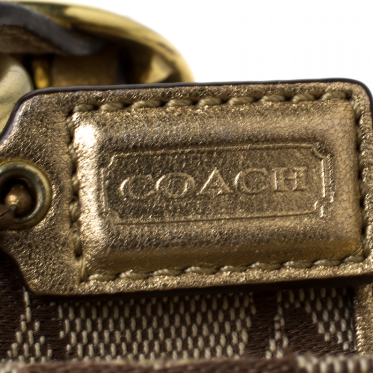 Pre Owned  Coach Beige/Gold Signature Canvas and Leather Soho Shoulder Bag