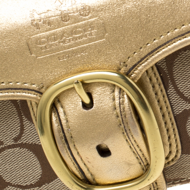 Pre Owned  Coach Beige/Gold Signature Canvas and Leather Soho Shoulder Bag
