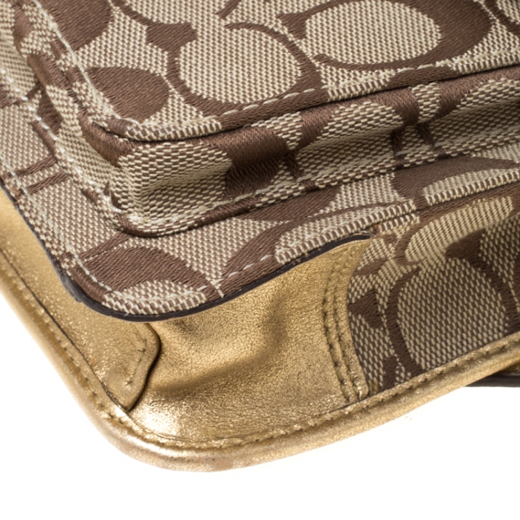 Pre Owned  Coach Beige/Gold Signature Canvas and Leather Soho Shoulder Bag