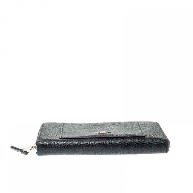 Pre Owned Coach Black Leather Accordion Zip Around Wallet