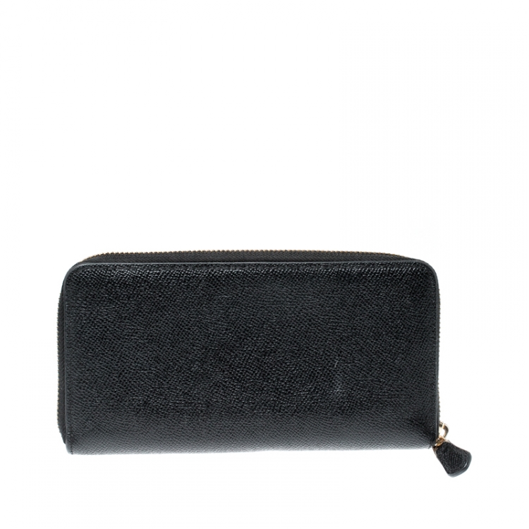 Pre Owned Coach Black Leather Accordion Zip Around Wallet