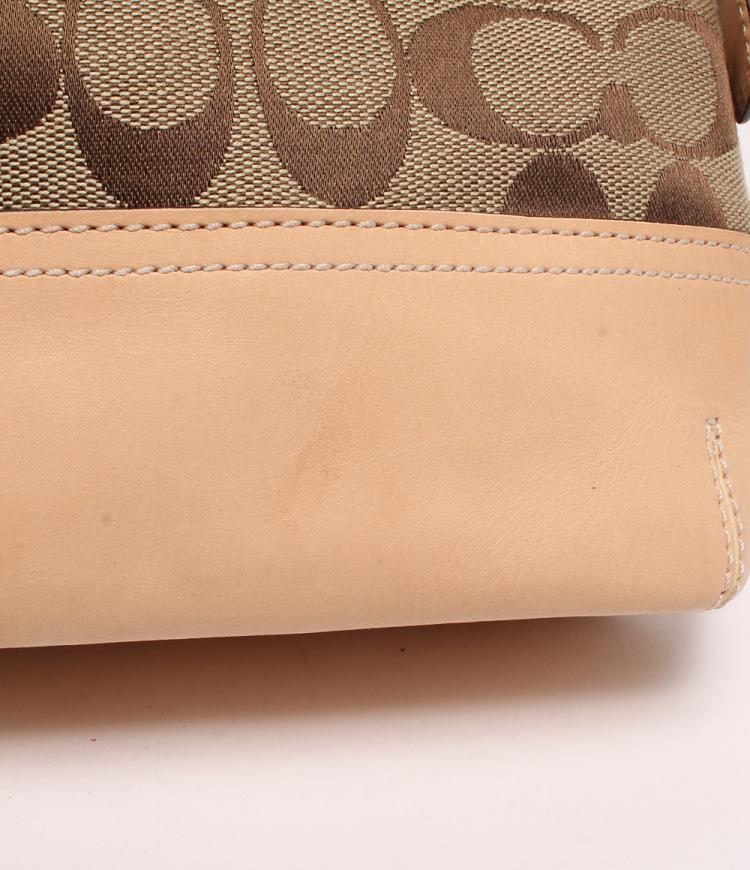 Pre Owned Coach Beige Signature Canvas Shoulder Bag 