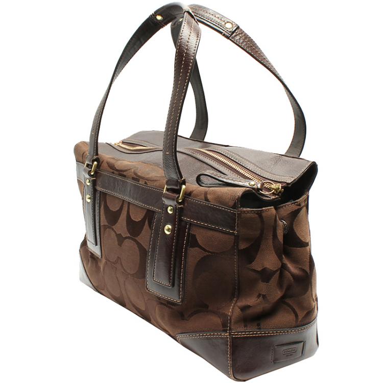 Pre Owned Coach Brown Signature Canvas And Leather Everyday Bag