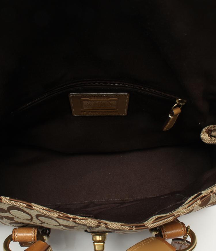 Pre Owned Coach Brown Signature Canvas And Leather Double Buckle Shoulder Bag