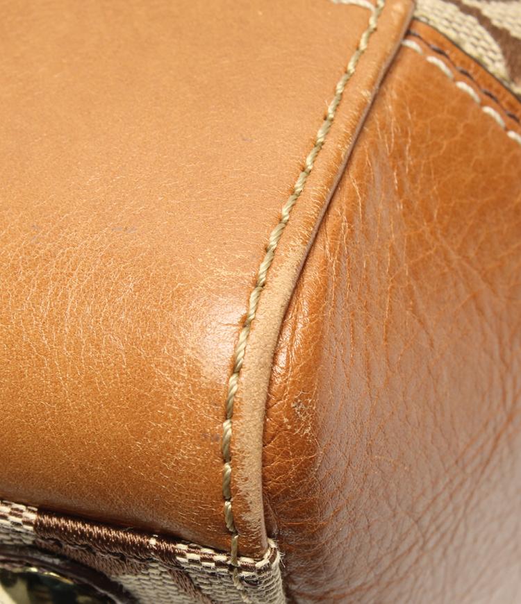 Pre Owned Coach Brown Signature Canvas And Leather Double Buckle Shoulder Bag