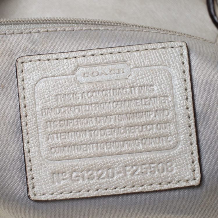 Pre Owned Coach Pearl Leather Campbell Turnlock Satchel