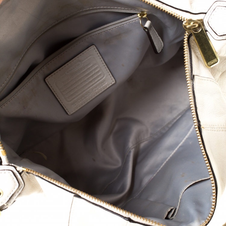 Pre Owned Coach Pearl Leather Campbell Turnlock Satchel