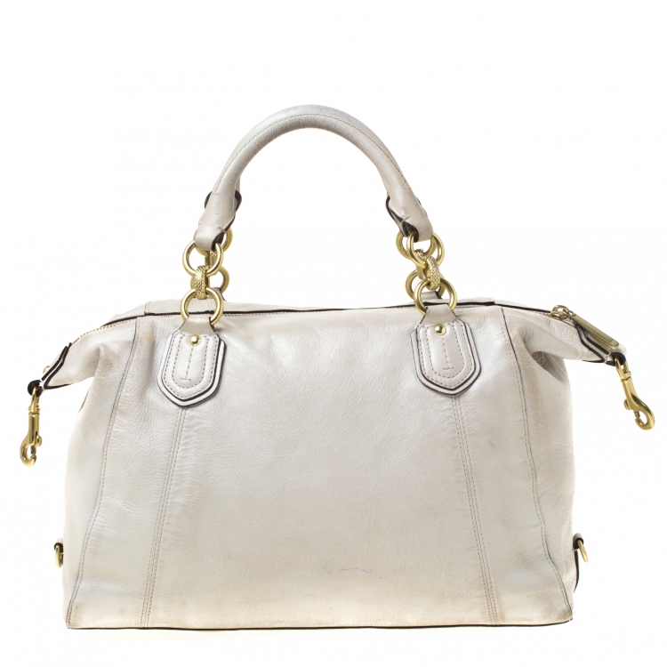 Pre Owned Coach Pearl Leather Campbell Turnlock Satchel