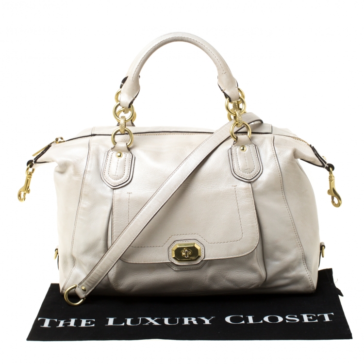 Pre Owned Coach Pearl Leather Campbell Turnlock Satchel