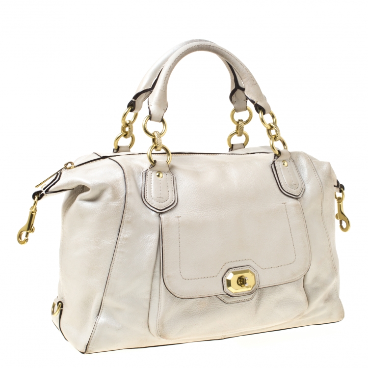 Pre Owned Coach Pearl Leather Campbell Turnlock Satchel