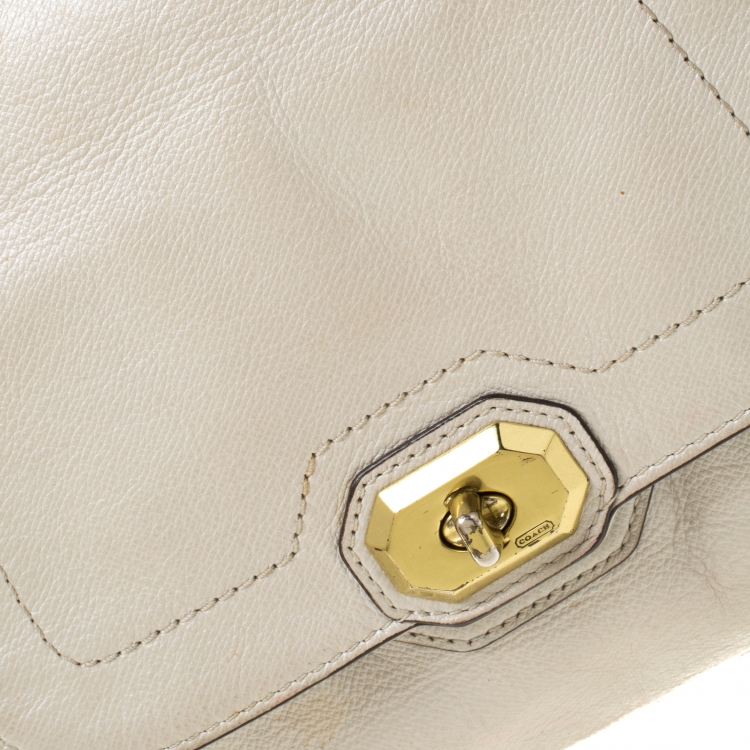 Pre Owned Coach Pearl Leather Campbell Turnlock Satchel