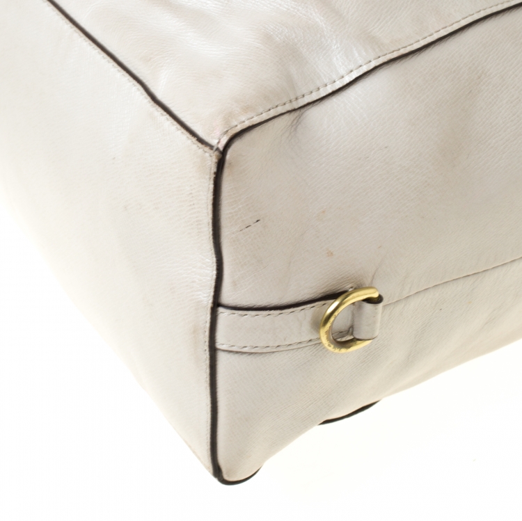 Pre Owned Coach Pearl Leather Campbell Turnlock Satchel