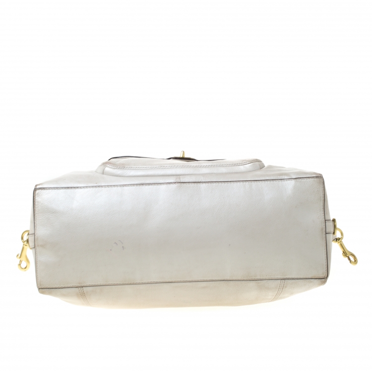 Pre Owned Coach Pearl Leather Campbell Turnlock Satchel