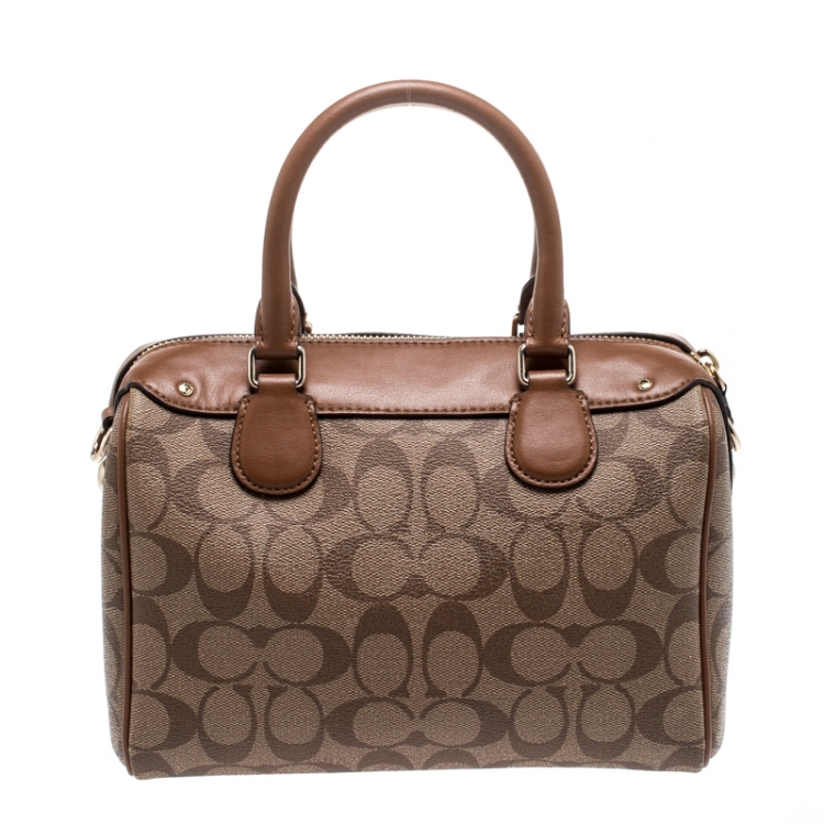 Pre Owned Coach Brown Signature Coated Canvas and Leather Mini Bennett Satchel