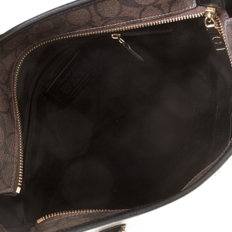 Pre Owned Coach Brown/Black Signature Coated Canvas and Leather Tote