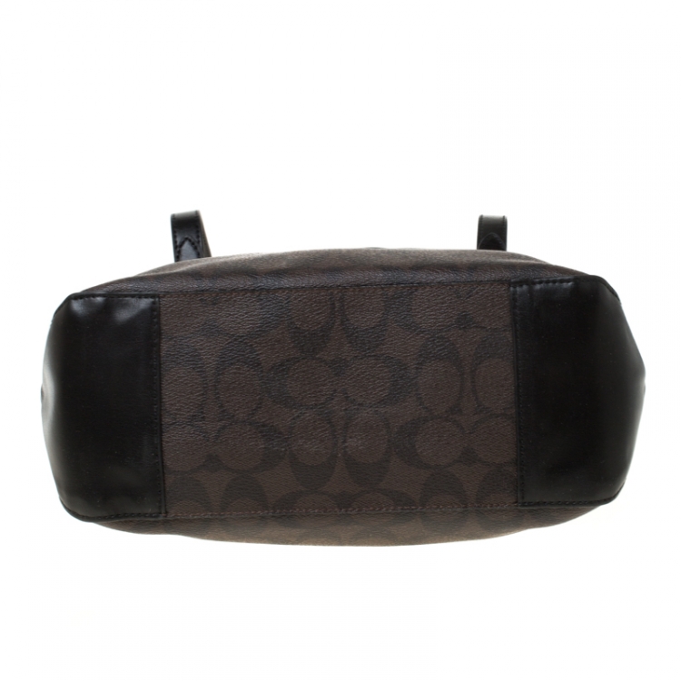 Pre Owned Coach Brown/Black Signature Coated Canvas and Leather Tote