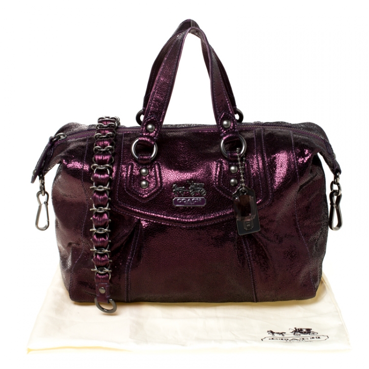 Pre Owned Coach Metallic Purple Shimmering Leather Shoulder Bag