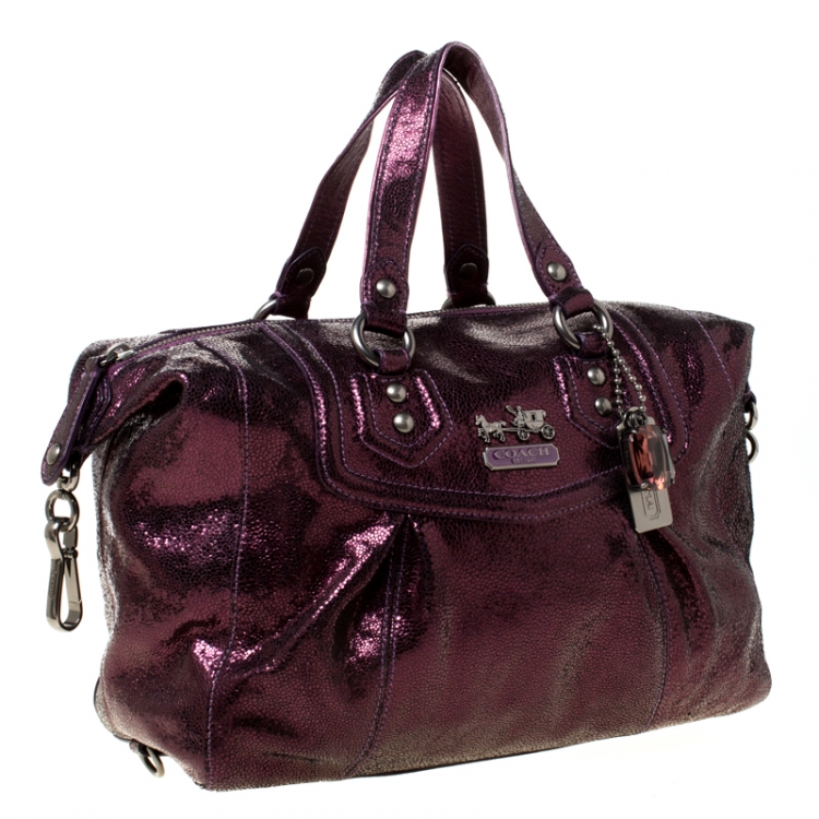 Pre Owned Coach Metallic Purple Shimmering Leather Shoulder Bag