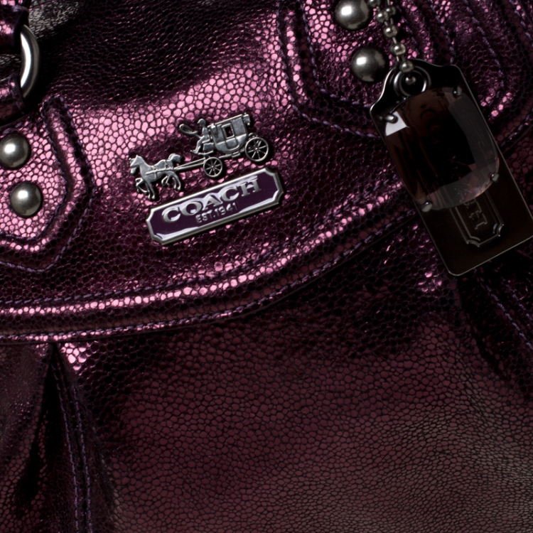 Pre Owned Coach Metallic Purple Shimmering Leather Shoulder Bag