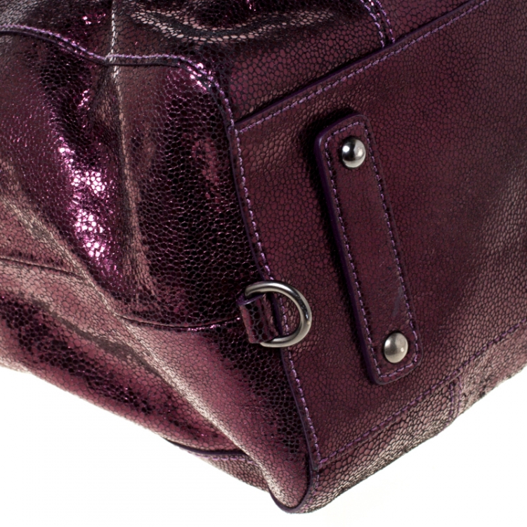 Pre Owned Coach Metallic Purple Shimmering Leather Shoulder Bag