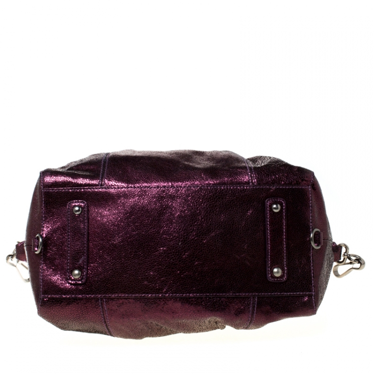 Pre Owned Coach Metallic Purple Shimmering Leather Shoulder Bag