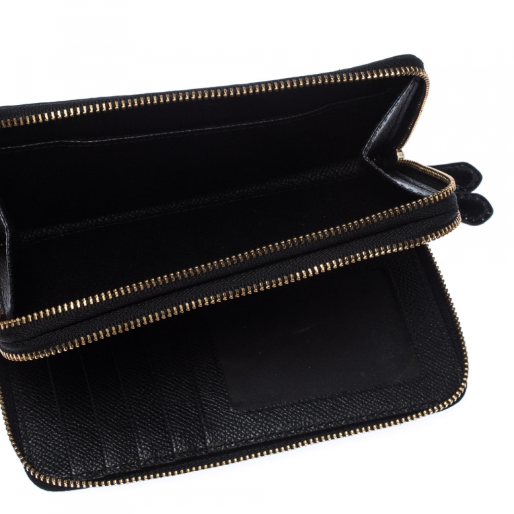 Pre Owned Coach Black Signature Patent Leather Accordion Zip Around Wallet