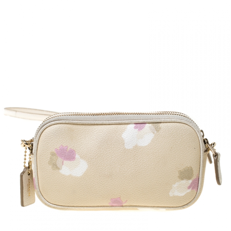 Pre Owned Coach Cream Printed Leather Sadie Crossbody Bag