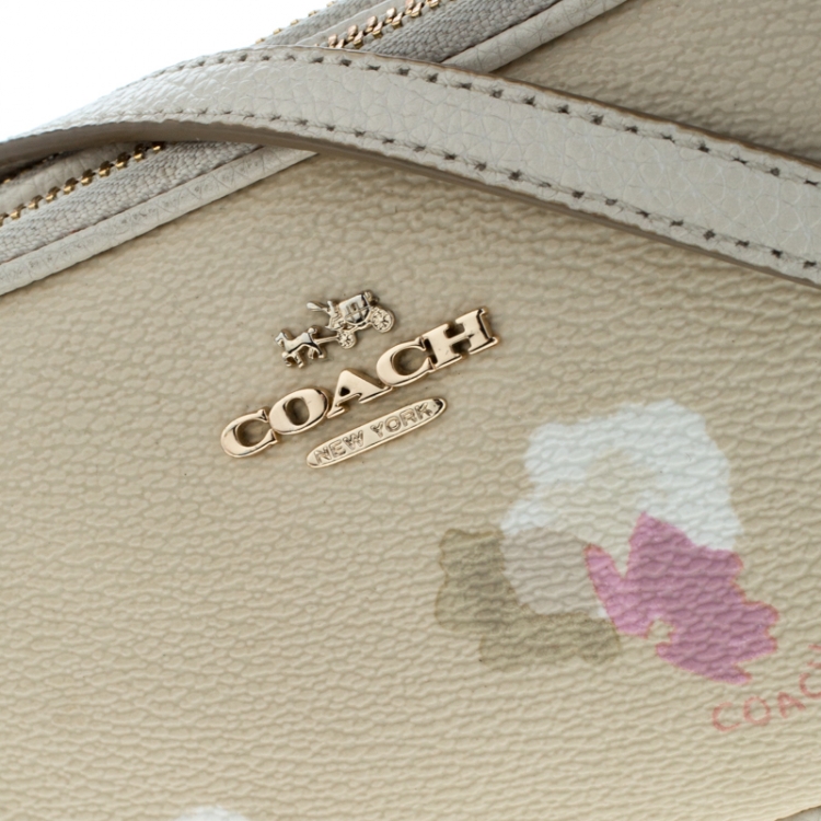 Pre Owned Coach Cream Printed Leather Sadie Crossbody Bag