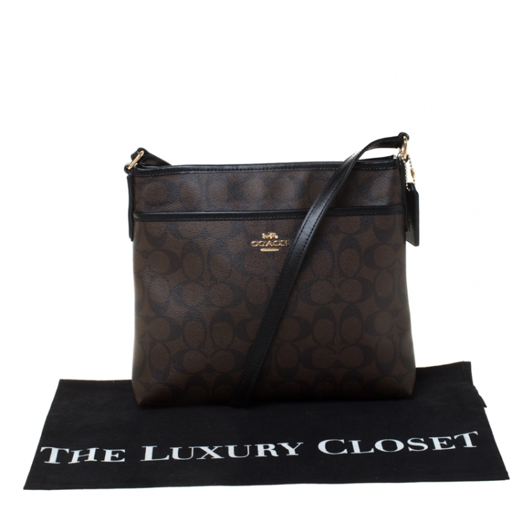 Pre Owned Coach Brown/Black Signature Coated Canvas File Crossbody Bag