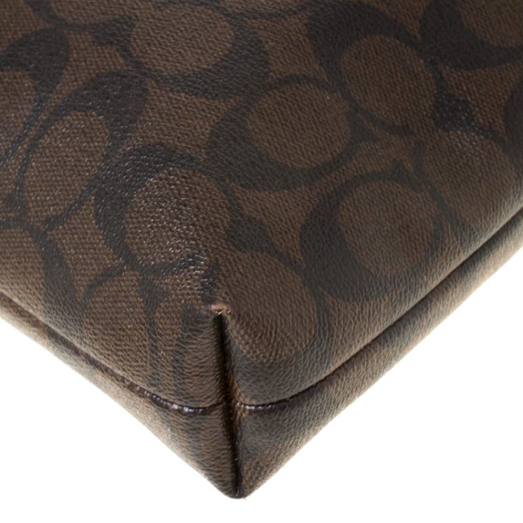 Pre Owned Coach Brown/Black Signature Coated Canvas File Crossbody Bag