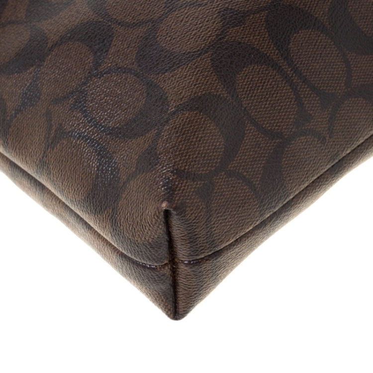 Pre Owned Coach Brown/Black Signature Coated Canvas File Crossbody Bag