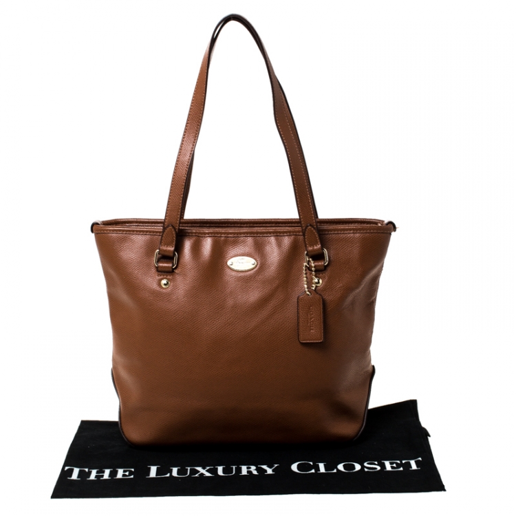 Pre Owned Coach Tan Leather City Zip Shopper Tote