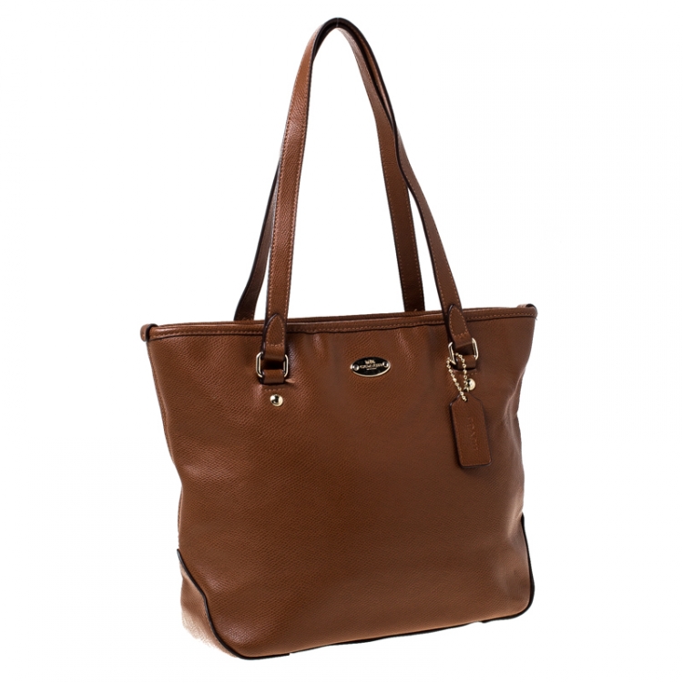 Pre Owned Coach Tan Leather City Zip Shopper Tote
