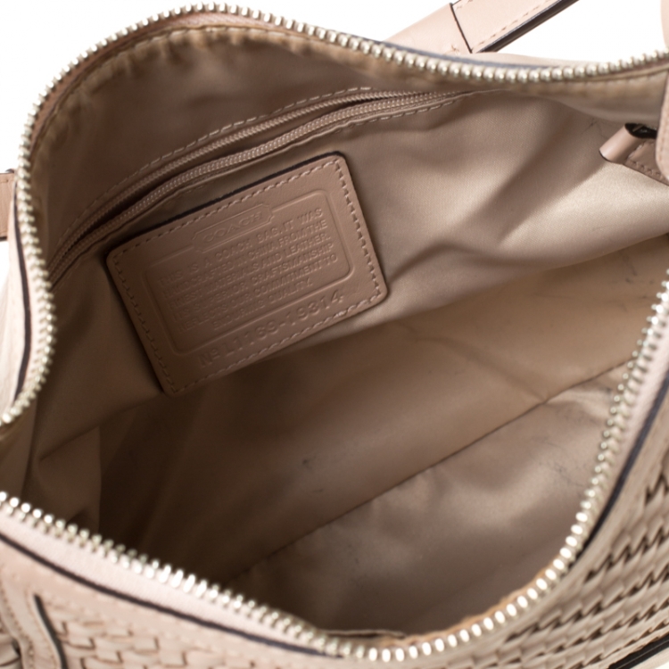 Pre Owned Coach Blush Pink Woven Leather Kristin Hobo